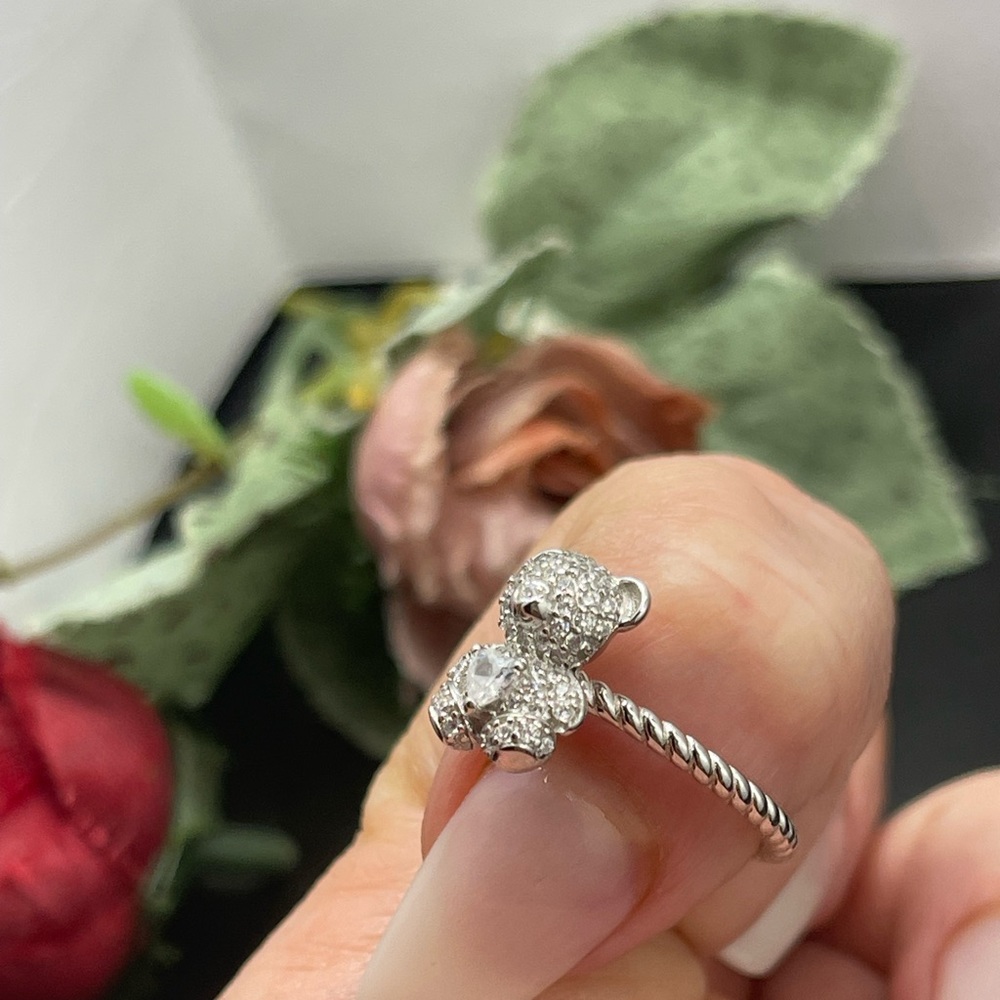 Solid Sterling Silver 925 Teddy Bear Ring Size 6,… - image 2